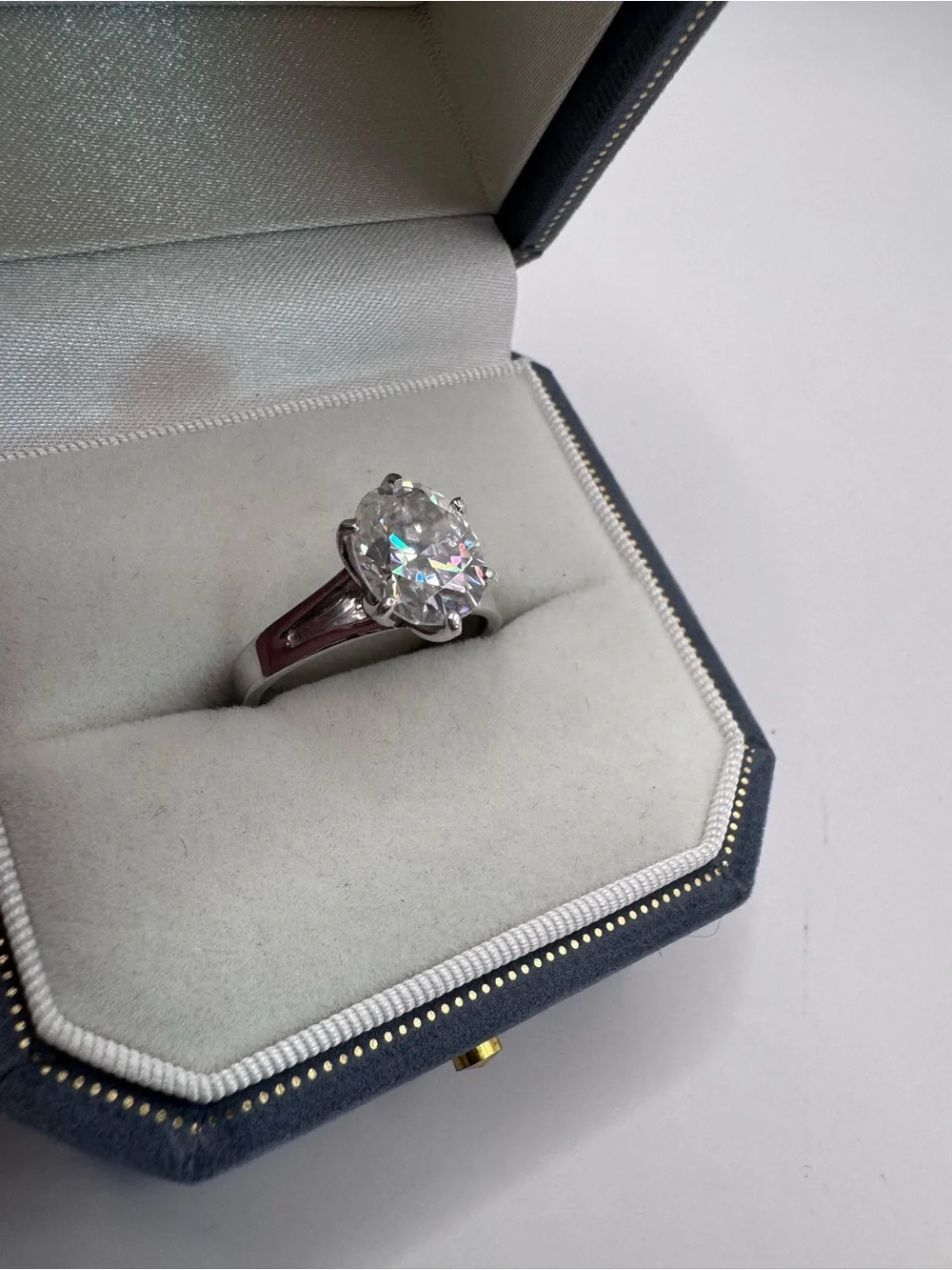 3.5 ct Split Shank Oval Moissanite ring 935 Argentium Silver Size 7.75
